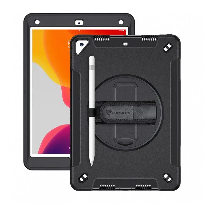Armor-X Exn Case For iPad 8Th Gen 10.2 (2020 & 2019) Ultimate 3 Layers Shockproof Rugged Case With Hand Strap & Kick Stand- Black - Tashqila Armor-X Exn Case For iPad 8Th Gen 10.2 (2020 & 2019) Ultimate 3 Layers Shockproof Rugged Case With Hand Strap & Kick Stand- Black - Tashqila